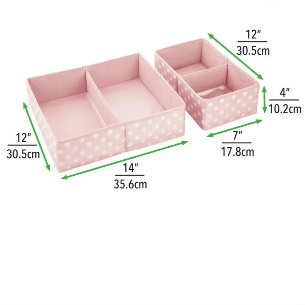 4 Piece Set Pink and White Polka-dot Fabric Drawer Organizers
